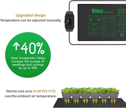 iPower 48"x20.75" Seedling Heat Mat with Temperature Adjustable Knob, Warm Waterproof Plant Heating Pad, for Germination, Breeding, Brewing - size: 48" x 20.75", style: with Adjustable Knob