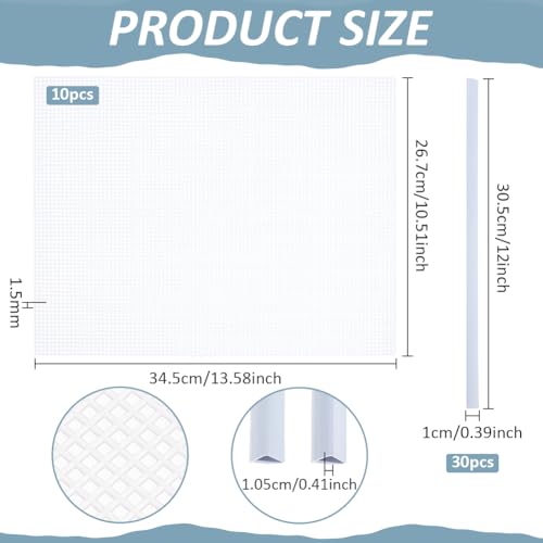 BENECREAT 10Pcs Plastic Mesh Canvas Sheets, Aquarium Fish Tank Divider, with 30 Pcs Binding Bars, Plastic Mesh Sheet for Acrylic Yarn Crafting Embroidery Knit Crochet Make Dividers