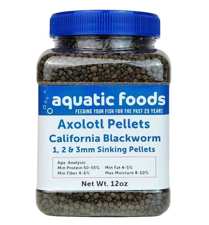Axolotl Blackworm Pellets. 1mm, 2mm, 3mm Size Mix of Sinking California Blackworm Micro Pellets for All Axolotl, Frogs, Shrimp, Salamanders, Newts, Snails…12oz Jar - size: 12 Ounce (Pack of 1)