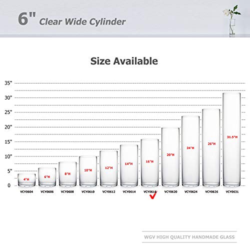 WGV Cylinder Vase, Width 6", Height 16", Clear Glass Container Terrarium Candle Holder for Wedding Centerpiece, Party Event, Home Office Decor, 1 Piece - size: 6"x16"H