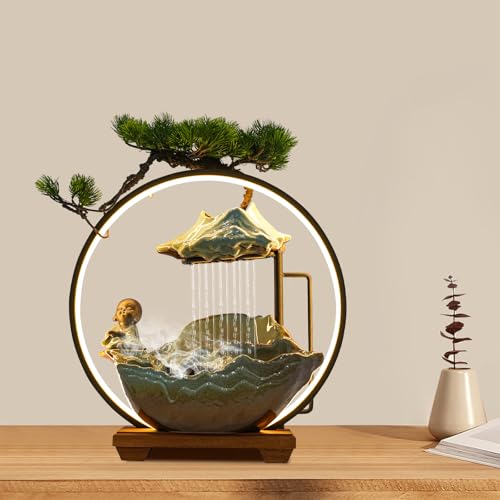 Buddha Water Fountain Indoor, Zen Monk Tabletop Water Fountain with Mist, LED Light and Backflow Incense Holder, for Home Decor, Office Decor, Yoga Meditation - size: F
