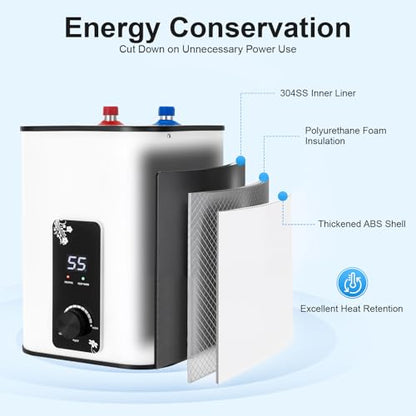 Small Tank Water Heater Electric, 2 Gallon Mini Under Sink Water Heater, 110V Tankless Water Heater Electric, 1500W Point of Use RV Water Heater for Rv Trailer (Top Outlet) - style: Top Outlet