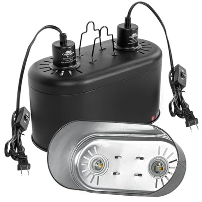 Dual Reptile Light Fixture with Separate Switches, 11.2in Double Dome Light Fixtures for Reptile Heat Lamp, Max 150W, Terrarium Habitat UVB Light Fixture for Reptiles Amphibians