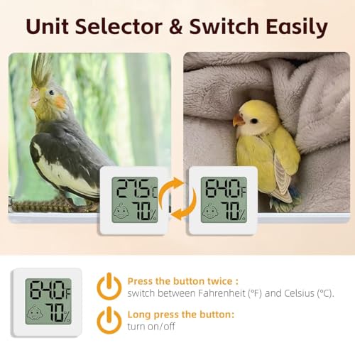 MANON ROSA Bird Thermometer Hygrometer – Mini Digital Magnetic & Adhesive Pet Temperature and Humidity Sensor Gauge for Parrot Cages, Lizard Spider Snake Gecko Reptile Rearing Boxes