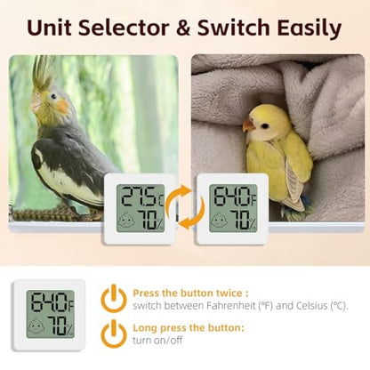 MANON ROSA Bird Thermometer Hygrometer – Mini Digital Magnetic & Adhesive Pet Temperature and Humidity Sensor Gauge for Parrot Cages, Lizard Spider Snake Gecko Reptile Rearing Boxes