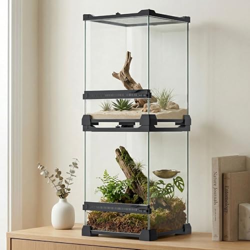 3 Gallon Fully Assembled Glass Reptile Enclosure, 8"x 8" x 12" | Tall Vertical Front-Opening Small Terrarium Tank for Hatchling & Juvenile Arboreal Reptiles & Amphibians - size: 8"Lx8"Wx12"H