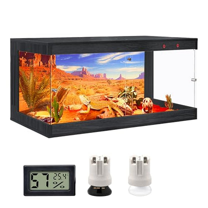 ROYXEN Reptile Enclosure,36 Gallons Reptile Tank with Wooden Top and Lockable Design,Tempered Glass Bearded Dragon Tank for Lizard Gecko Habitat (Black,32" Length) - color: Black, size: 36 Gallons,32" Length