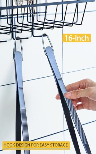 JETKONG 2 Pcs 16-Inch Heavy Duty Cooking Tweezers Extra Long Stainless Steel Kitchen Tweezers Large Plating Tongs (Navy Blue) - color: Navy Blue, size: 16+16 Inch