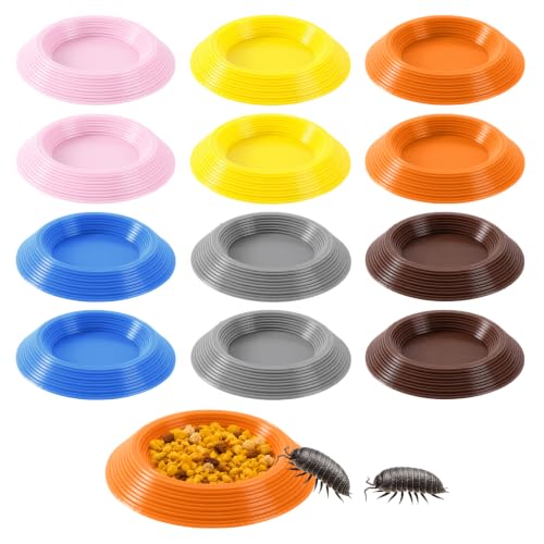 12 Pack Tiny Feeding Dish for Invertebrates, 6 Color Rounded Feeder Bowls for Dubia Roaches, Springtails, Isopods, - size: Rounded