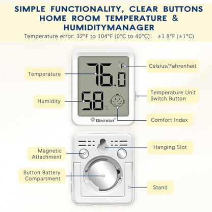 Geevon 6 Pack Mini Digital Hygrometer Gauge Indoor Thermometer – LCD Monitor Temperature with Comfort Index,Outdoor Humidity Meter for Home House Office Garden and Cellar - size: 6 pack, style: Modern