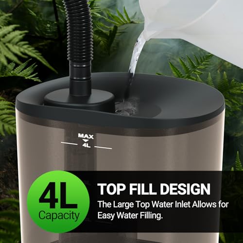 REPTI ZOO 4L Reptile Fogger Mister, Reptile Humidifier with Integrated Water Tank Design for Reduced Leaking, Ultra Quiet Terrariums Digital Tank Timing Humidifier, Intermittent Humidification Fogger
