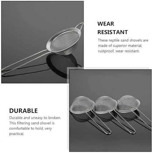 Abaodam 2pcs Reptiles Sand Scoop and Lizard Dung Sieve Shovel with Metal Mesh for Terrarium Cleaning, Fine Mesh Shovel for Reptile Box Substrate Waste Removal