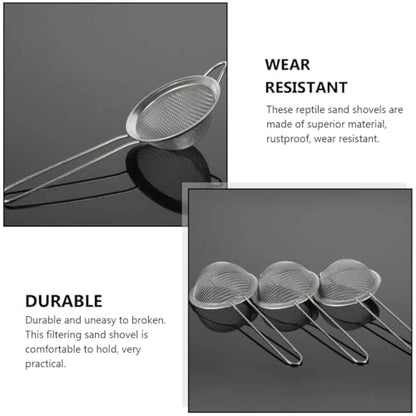 Abaodam 2pcs Reptiles Sand Scoop and Lizard Dung Sieve Shovel with Metal Mesh for Terrarium Cleaning, Fine Mesh Shovel for Reptile Box Substrate Waste Removal