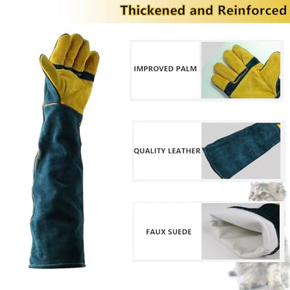 Animal Handling Gloves Bite Proof, 60cm/ 23.6In Scratch Resistant Leather Gloves for Grabbing/Grooming/Handling Dog Cat Bird Snake Parrot Lizard Reptile - Reinforced Palm Protection Gloves - color: Improved Yellow Palm, 60 Cm
