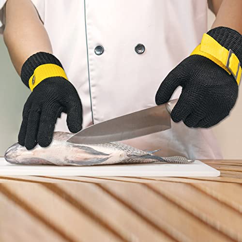 Schwer ANSI A9 Cut Resistant Glove, Food Grade Stainless Steel Wire Mesh, Knife Cutting Gloves, Butcher Meat, S(Pack of 1) - size: Small (Pack of 1), style: 3.0 Black Steel Wire+hppe