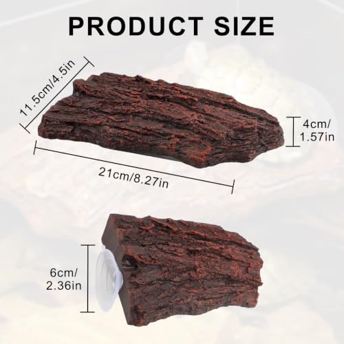Turtle Basking Platform, Climbing Ramp Bark Turtle Dock for Aquarium | Turtle Tank Decor With 3 Suction Cups, Resting Terrace for Terrapins and Frogs - style: Faux Tree Bark