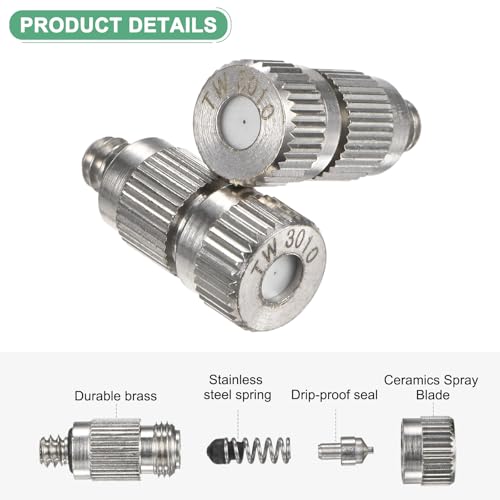 M METERXITY 20-Pack Brass Misting Nozzles, 0.012"/0.3mm Orifice Mister Nozzles Brass, High Pressure Spray Misting Nozzle Head for Outdoor Cooling System/Greenhouse/Landscaping [3/16] - size: 0.3mm