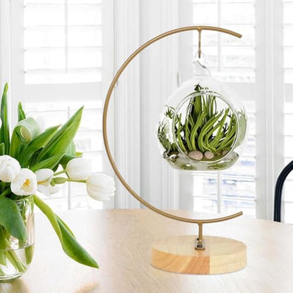 Gold Ornament Display Stand, 11" | Large Iron Pothook Holder, For Glass Globe Terrarium & Air Plants, Witch Ball & Sun Catchers, Elegant Metal Hanging Rack