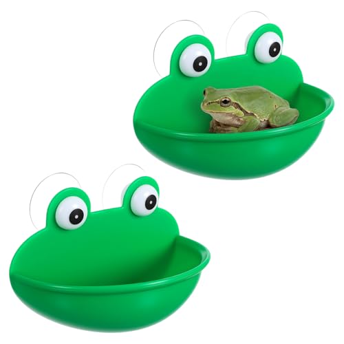 2pcs Frog Habitat with Suction Cup Frog Dish Holder Cute Fish Tank Decoration Lovely Suction Cup Soap Dish Holder Frogs Terrarium Decor for Tree Frogs Tadpole Small Aquatic Animal