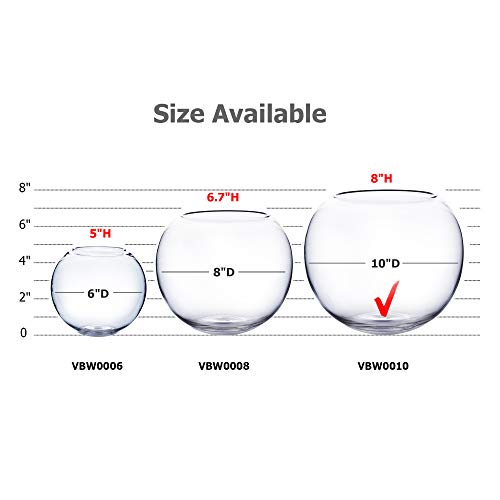 WGV Bowl Glass Vase Bulk, Diameter 10", Height 8", Open Width 6", (Multiple Sizes Choices) Clear Bubble Planter Terrarium Fish Bowl for Wedding Event Home Decor, 4 Pieces (VBW0010) - size: 10"D 1 Case