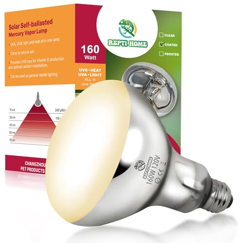 160W UVA UVB Vapor Reptile Heat Lamp, High Intensity Self-Ballasted UVB Basking Lamp Bulb,Full Spectrum Sun Light for Reptiles and Amphibians - size: UV 160W