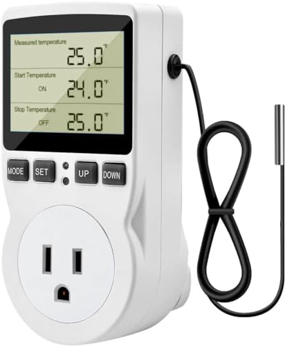 Diymore 1800W Plug in Thermostat Temperature Controller Electric Digital RV Thermostats Heating Cooling Control Mode Timer White 120V 15A Digital Temperature Controller Thermostat Timer LCD Display - color: Temperature Controller