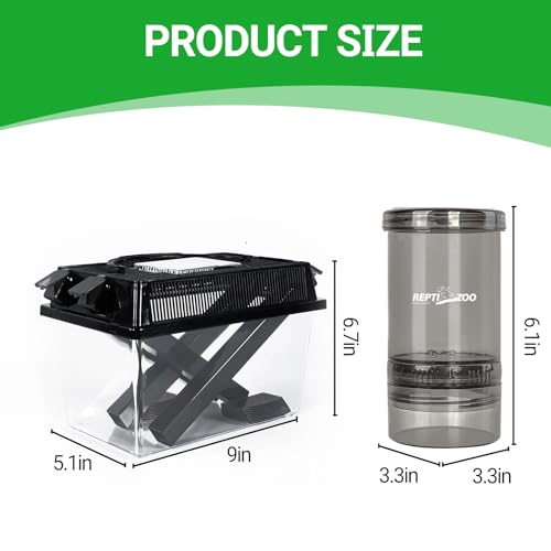 REPTI ZOO Reptile Cricket Keeper & Mixer Combo Kit, Reptile Cricket Calcium Powder Feeder, Feeding Dispenser Shaker for Bearded Dragon Gecko Lizards Chameleon Snake