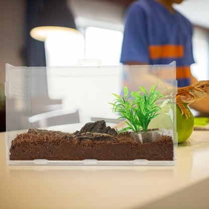 Abaodam Reptile Terrarium Acrylic Tank 25x15x15cm Enclosure with 4pcs Starter Kit for Lizards, Tarantulas, Frogs, Suitable for Home Breeding and Pet Habitat