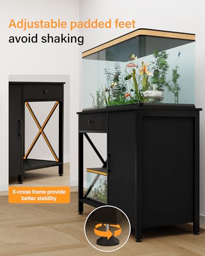 40-50 Gallon Fish Tank Stand: Sturdy Aquarium Stand with Storage for 40-50 Gallon Fish Tank - Metal Terrarium Table Cabinet with Power Outlet for Reptile Turtle (40-50 gallon) - size: 40-50 Gallon