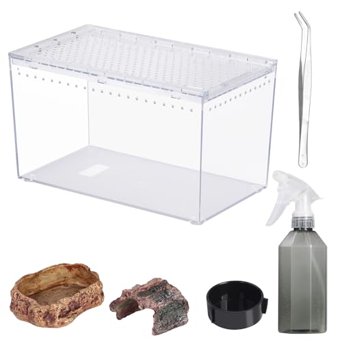 Tarantula Enclosure Spider Terrarium Hermit Crab Tank Starter Kit | Escape Proof PC Reptile Habitat 10.2" x 5.9" x 5.7" Full View for Isopods Bug Insect Frog Gecko - size: M-Starter Kit