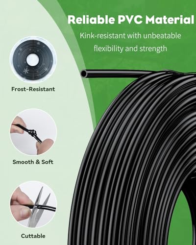 Pawfly 100 ft. 1/4 Drip Irrigation Tubing, Black Distribution Tubing PVC Blank Drip Irrigation Hose Roll for Garden Watering, Drip Irrigation Line for Drip Irrigation System - size: 100 FT 1/4" PVC Drip Irrigation Tubing