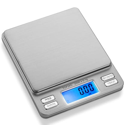 Smart Weigh Pro Digital Pocket Scale – 2000g x 0.1g Precision Gram Scale with LCD Display, 6 Weighing Units, Hold & Count Functions – Includes 2 Trays and Batteries (Silver) - size: 2000 Grams