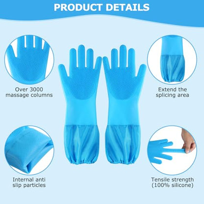 Dog washing gloves | Pet grooming gloves | Extra Long Arms 17.3in (blue) | This pet hair removal glove is made of thickened waterproof silicone and features scratch and bite resistance. - color: blue