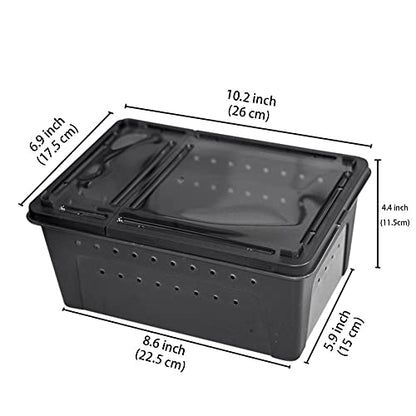 OMEM Portable Reptile Terrarium Habitat for Mini Pet Houses Breathable Holes Stackable Container (Black-M) - size: 1PCS-Black-M