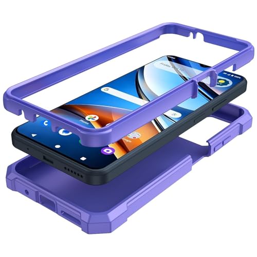for Cricket Icon 2026 U656AC Slim Tough Hybrid Phone Case + Tempered Glass + Extreme Band (Purple) - color: Purple