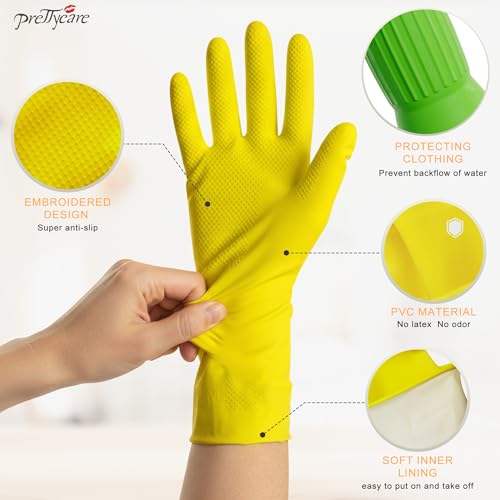 PrettyCare 2 Pairs Rubber Cleaning Gloves long & short for Household - Reusable Dishwashing Gloves for Kitchen, Flexible Long-lasting
