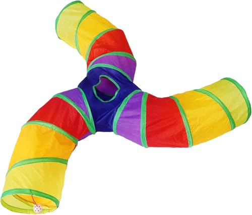Bemodst S-Type Cat Tunnel, 2 Way/3 Way/4 Way/5 Way Collapsible S-Shape Small Animal Tubes Kitty Tunnels Interactive Maze House Toy with Storage Bag for Kitten Puppy Rabbit Guinea Pig (Rainbow-3 Way) - color: Rainbow-3 Way