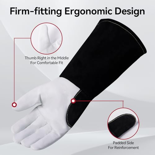ARCCAPTAIN Soft Goat Grain TIG Welding Gloves with High Dexterity, 4-Inch Extended Cuff, Comfortable TIG Gloves with Reinforced Seams, XL - size: X-Large