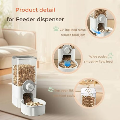41 oz Hanging Gravity Feeder for Small Animals, Rabbits & Guinea Pigs | Adjustable Cage Height | No-Open-Cage Refill | Space-Saving | Clear Reservoir | Versatile Food Compatibility - color: White