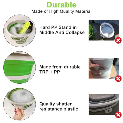 Collapsible Car Wash Bucket with Microfiber Mitt, 10L (2.6 Gallon) Portable Water Buckets with Handle for Car Wash Household Cleaning, Multiuse Collapsible Water Buckett and Car wash mitt - Green - color: Green