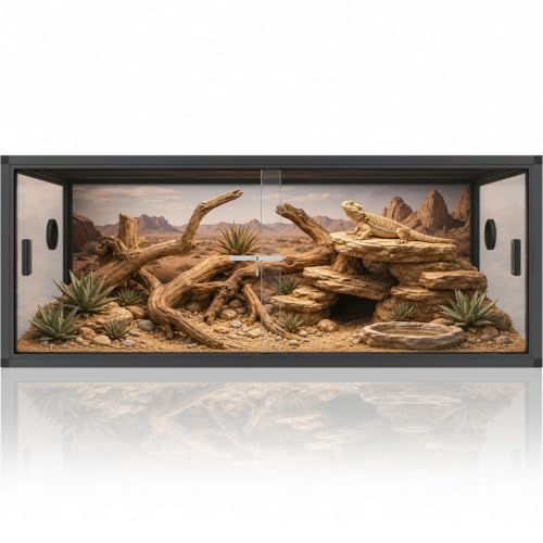 90 Gallon Reptile Tank, 48"x24"x18" Front Opening Reptile Terrarium, Black | Aluminum Frame Reptile Enclosure with Lock, Tempered Sliding Glass Doors, Screen Top, Bearded Dragon Tank for Ball Python - color: Black, size: 90 Gallon