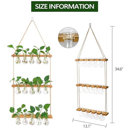 XXXFLOWER Wall Hanging Propagation Station 5 Bulb Vase 3 Tiers | Hanging Plant Holder Wall Hanging Planters for Indoor Plants, Wall Decor for Living Room Office - size: Natural-15 Bulb Vase