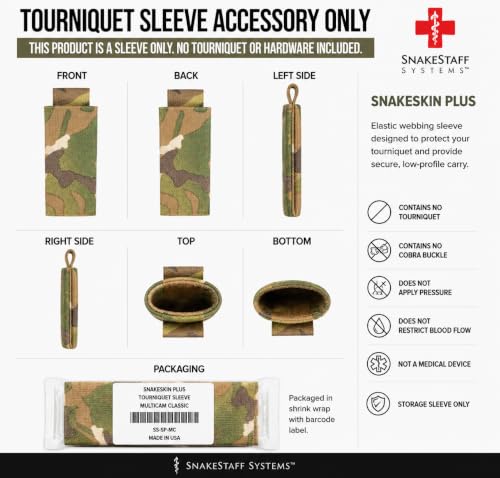 Snakestaff Systems Tourniquet Sleeve – Made in The USA | EDC Tourniquet Holder Pouch | Tactical TQ Holster Case for Duty Belt | Snakeskin Plus - color: MultiCam Classic, size: Regular (1")