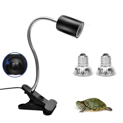 Techsea Reptile Heat Lamp with 360° Rotatable Clips, UVA + UVB Spectrum, 2 Light Bulbs (Black-1 Pack) - color: Black-1 Pack