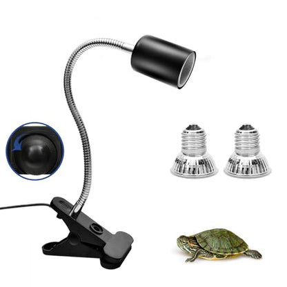 Techsea Reptile Heat Lamp with 360° Rotatable Clips, UVA + UVB Spectrum, 2 Light Bulbs (Black-1 Pack) - color: Black-1 Pack