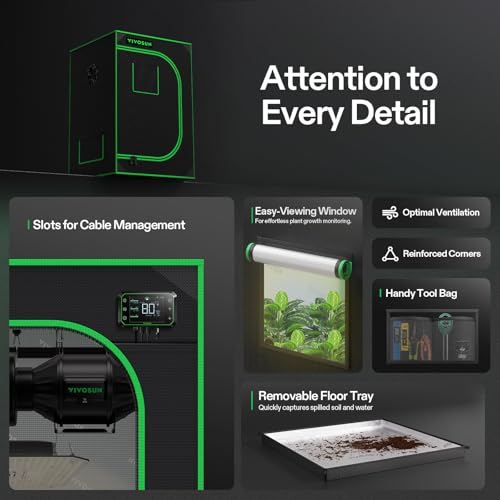 VIVOSUN S223 2x2 Grow Tent 24"x24"x36" Small Mylar Tent for Indoor Plants | Easy View Window & Removable Floor Tray, 100% Reflective Mylar Interior, Sturdy Steel Frame - size: 24"x24"x36"