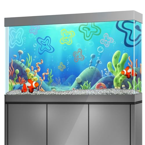 Aquarium Background Stickers for 5-9 Gallon Tanks, Cartoon Underwater Self-Adhesive Fish Tank Reptile Terrarium Decor Poster (16 x 12inches / (41 x 31 cm)) - size: 16 x 12inches / (41 x 31 cm)