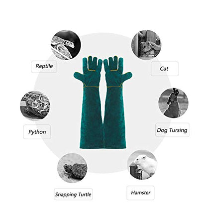 Animal Handling Gloves - 60CM Durable Bite & Scratch Resistant Gloves for Bathing, Grooming, Welding, Handling Dogs, Cats, Birds, Snakes, Parrots, Lizards, Reptiles - color: Green, 60 Cm