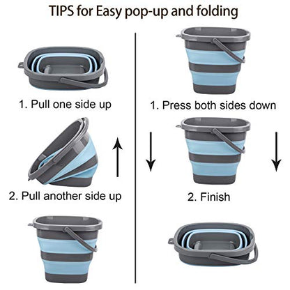 2 Pack Collapsible Plastic Bucket with 2.6 Gallon (10L) Each, Foldable Rectangular Tub for House Cleaning, Space Saving Outdoor Waterpot for Garden or Camping, Portable Fishing Water Pail - size: 2.6 Gal / 10L