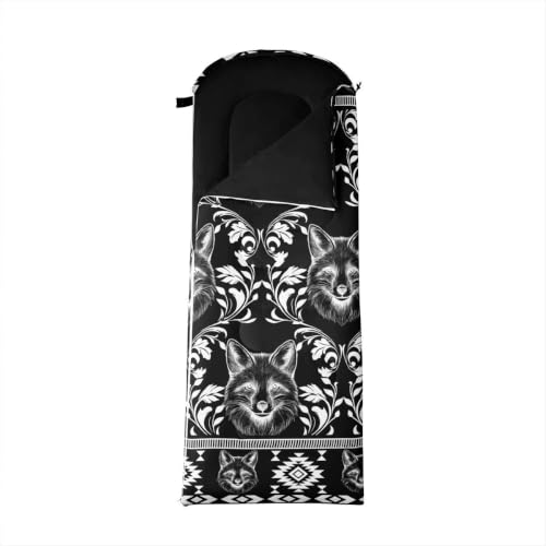 Erosebridal Longhorn Cow Skull Gothic Witchy Damask Sleeping Bag for Kids Camping Blanket for Hiking Travel Hunting Sleep Bag - color: Black and White Rustic Wolf